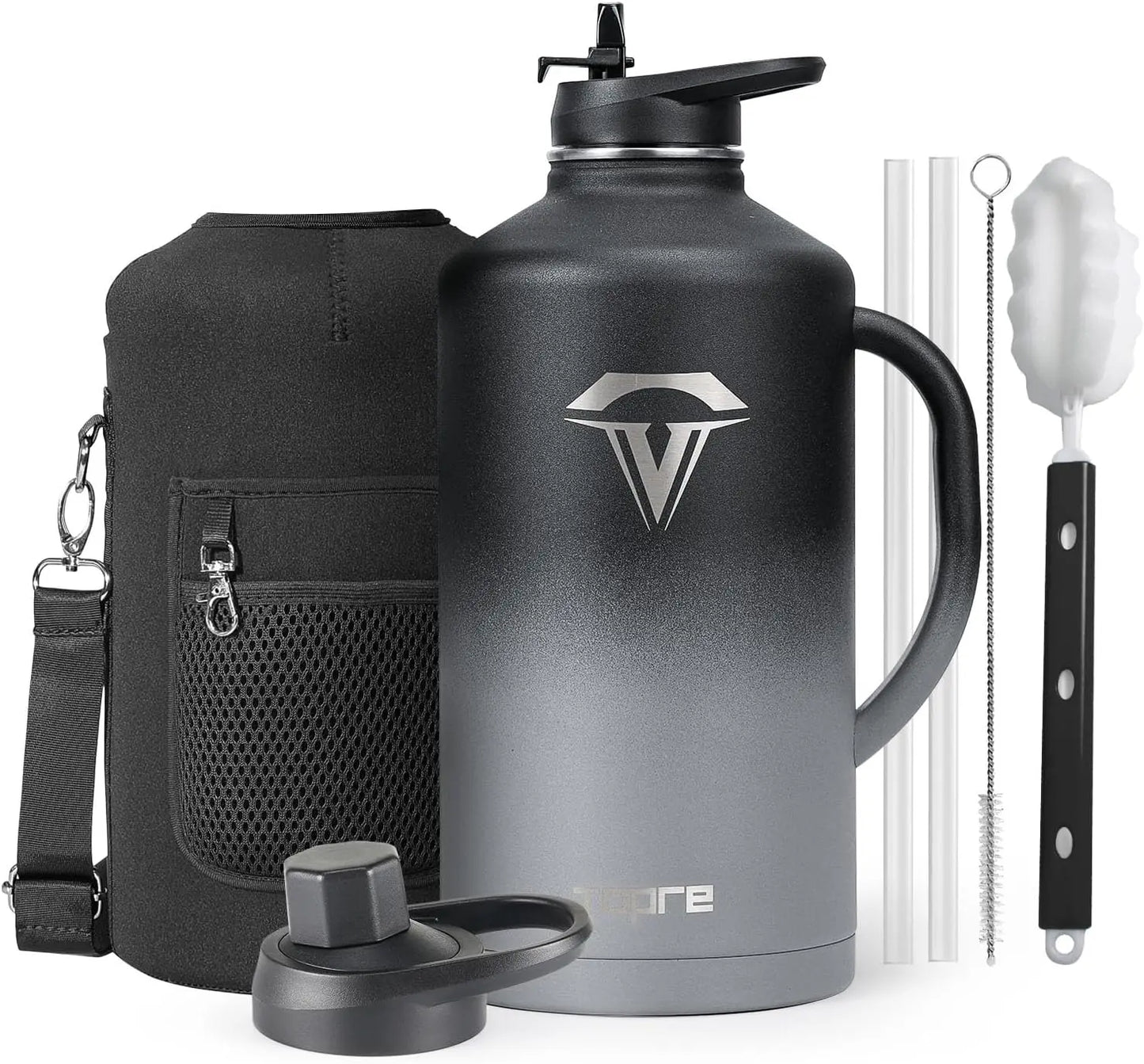 Heavy-Duty 1 Gallon Stainless Steel Water Bottle with Straw, Lid, and Handle, 128oz Insulated Travel Jug, Leakproof Metal Flask,