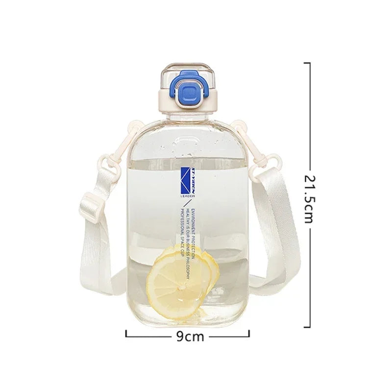 Flat Square Transparent Water Bottle With Adjustable Strap For Travel
