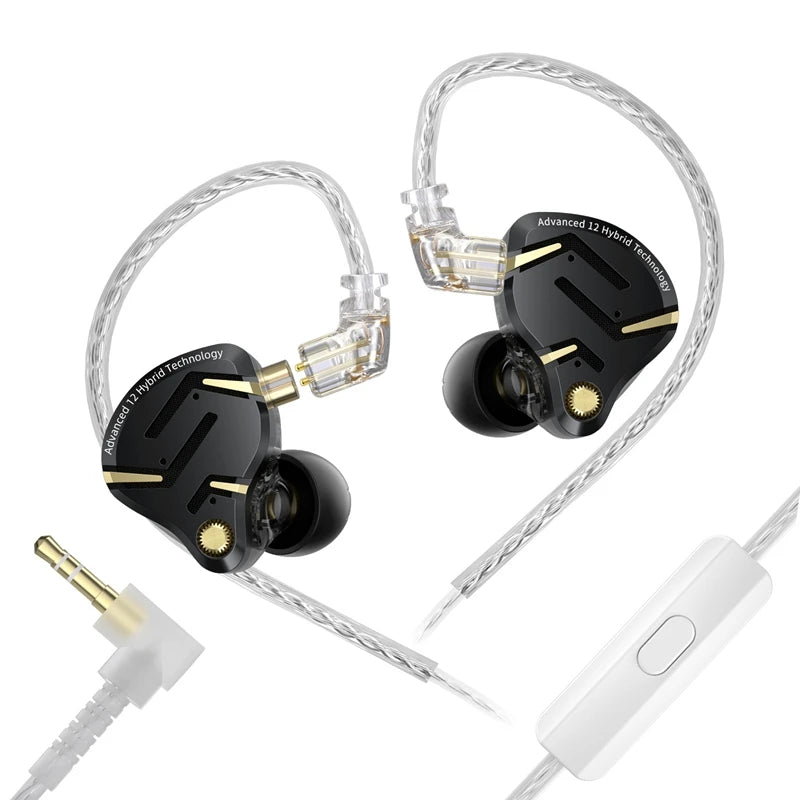 In Ear Monitor KZ ZS12 Pro 2 Hybrid 1DD+5BA Wired IEM Earphones with High Purity Silver Plated Detachable Cable, 3.5mm 2Pin HiFi Gaming Earbuds for Musicians Audiophiles