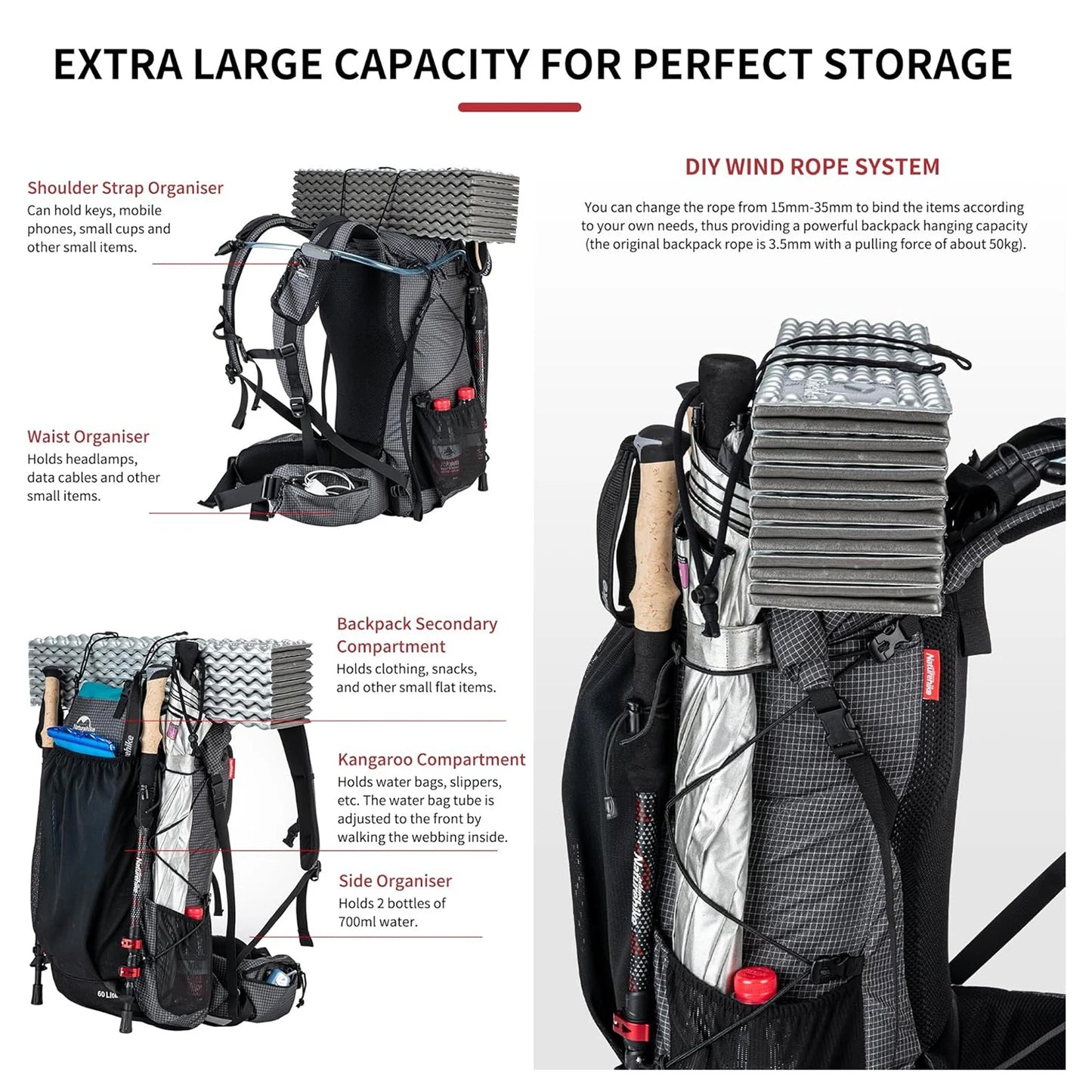 Naturehike Rock Outdoor Backpack With Rain Cover
