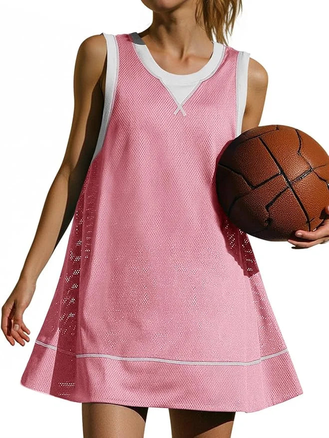 Fisoew Womens Open Back Workout Dress Sleeveless V Neck Backless Breathable Lightweight Tennis Gym Athletic Mini Dresses