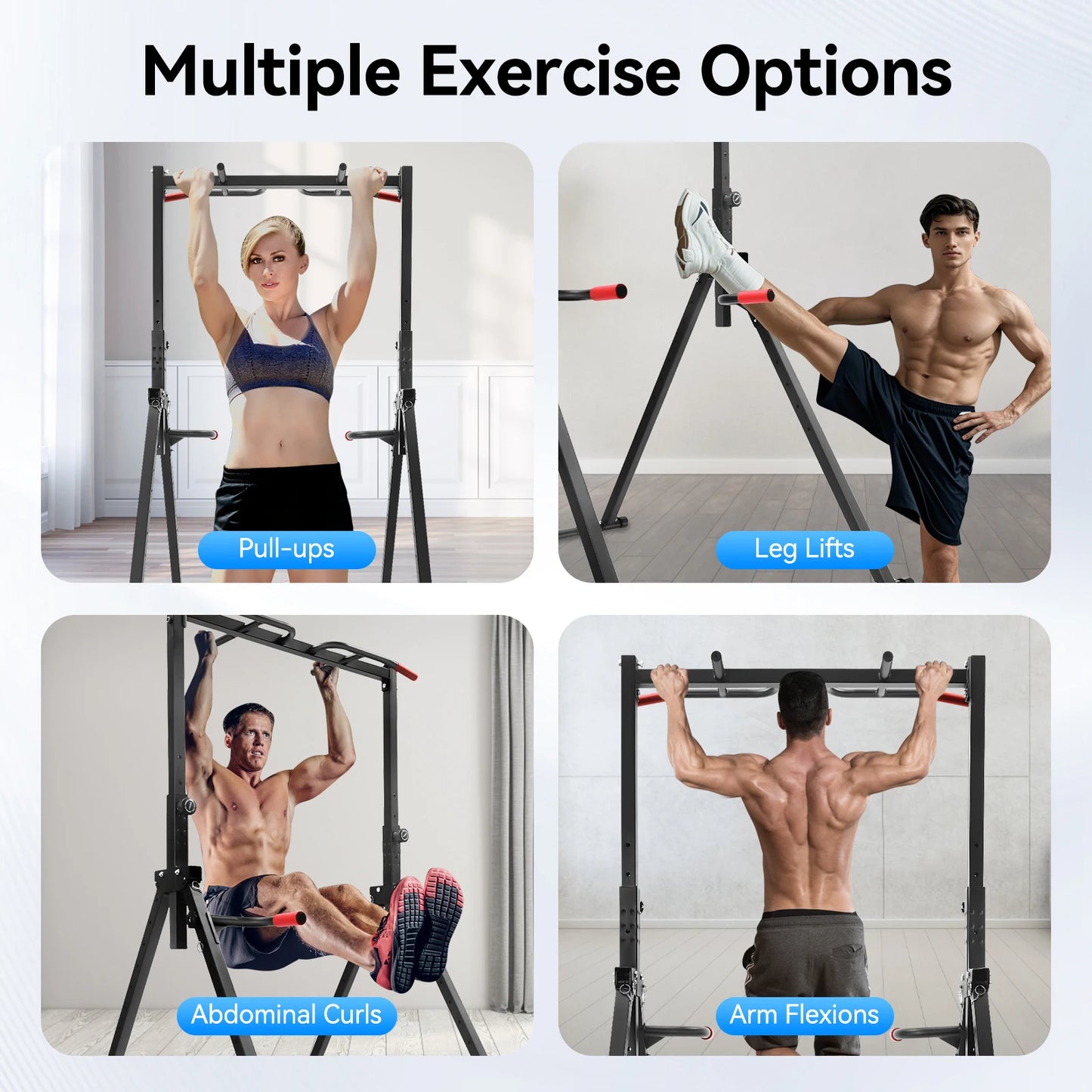 Adjustable Pull Up Bar, 200kg Load Foldable Home Gym Multi-Function Training Station with Parallel Bars for Strength Training