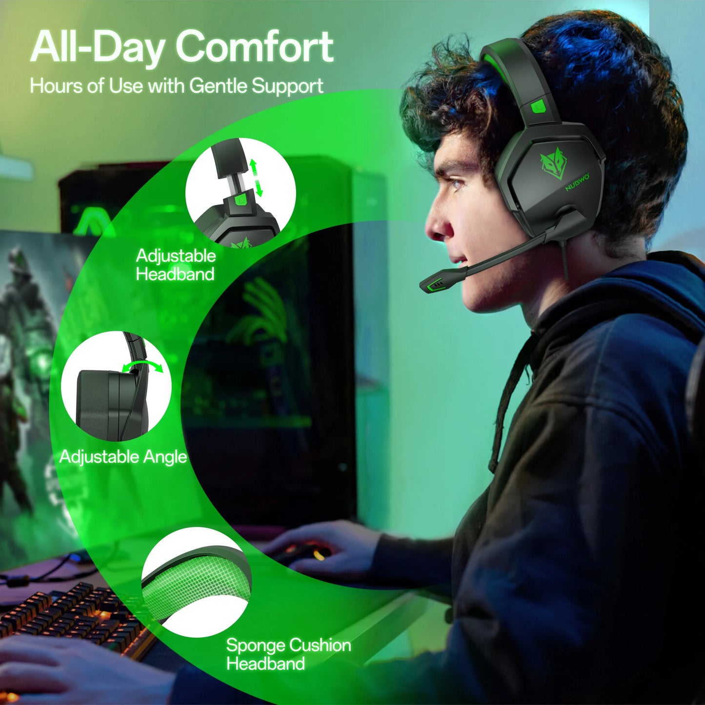 NUBWO N16 Gaming Headset With Noise Canceling Microphone And Stereo