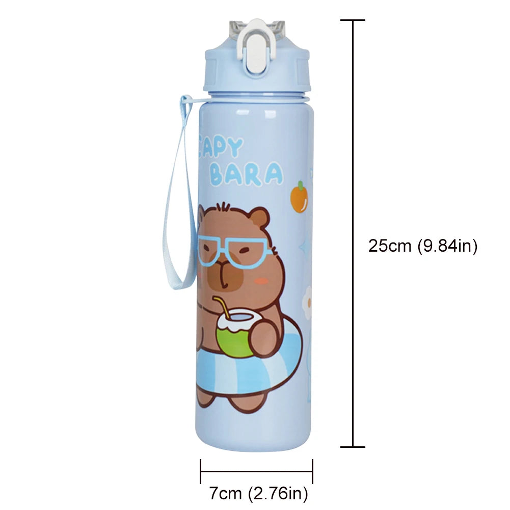 700ml Capybara Cute Water Cup with Straw & Handle Portable Drinking Bottle Large Capacity Kawaii Water Bottle for Fitness Sports