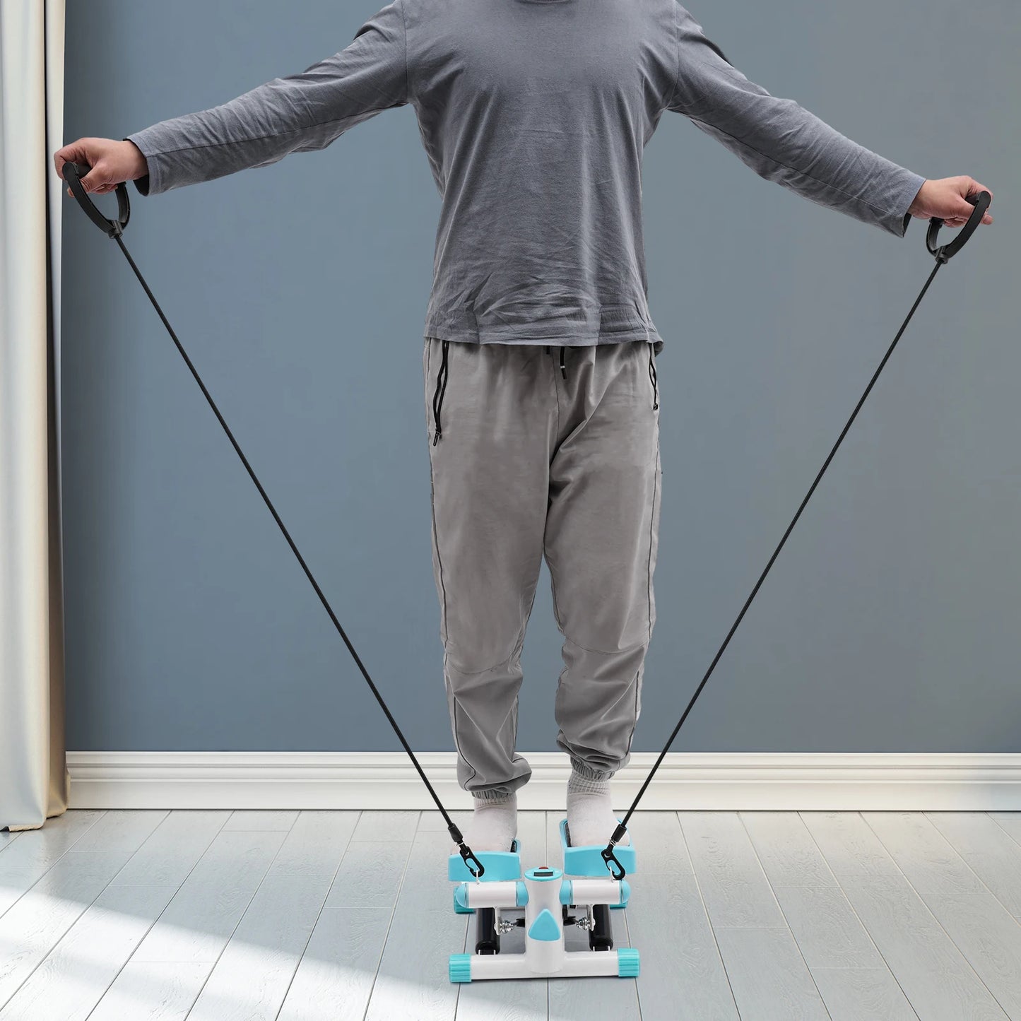 Mini Stepper with Resistance Bands, Hydraulic Quiet Fitness Stepper Machine for Home Office, LCD Display, Adjustable 150kg Capacity, Portable Exercise Equipment for Weight Loss Toning