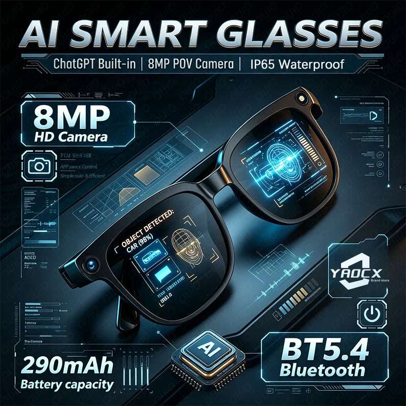 2026 New Smart Ai Glasses, A Variety Of Lenses To Choose From, Two Standard Replacement Lenses, Photo And Video Ai Glasses, 800W Pixel Ultra-Wide-Angle Camera, High-Definition Video 1080P, Photography And Camera Anti-Shake, D