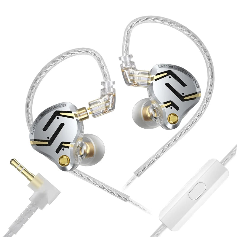 In Ear Monitor KZ ZS12 Pro 2 Hybrid 1DD+5BA Wired IEM Earphones with High Purity Silver Plated Detachable Cable, 3.5mm 2Pin HiFi Gaming Earbuds for Musicians Audiophiles