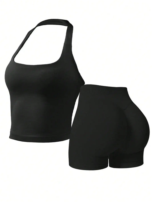Women's Outdoor Sports Set: Tank Top + Shorts, Versatile For Daily Wear, Slim Fit, Lifting Design, Lightweight & Breathable