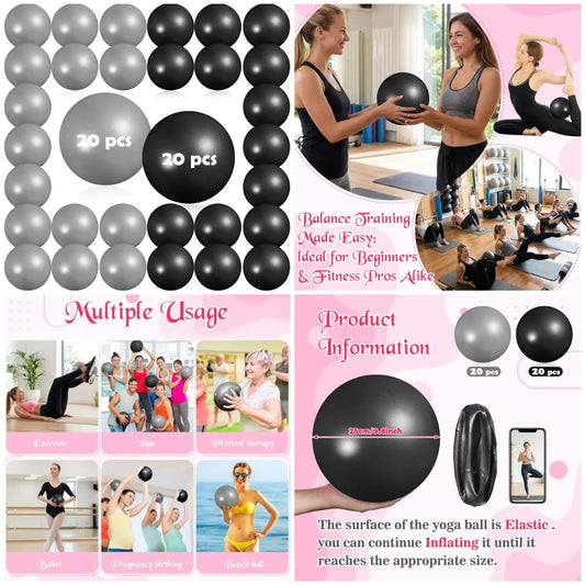 40 Pieces 9 Inch Exercise Pilates Yoga Ball Therapy Ball for Yoga Stability Barre Training Stretching