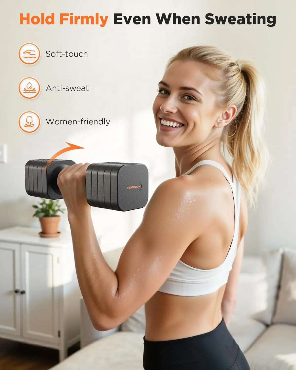 FEIERDUN 5-in-1 Adjustable Dumbbells Set of 2, 20LBS Dark Grey Hand Weights, Fast Adjust Dual Stable Dumbbells for Home Gym
