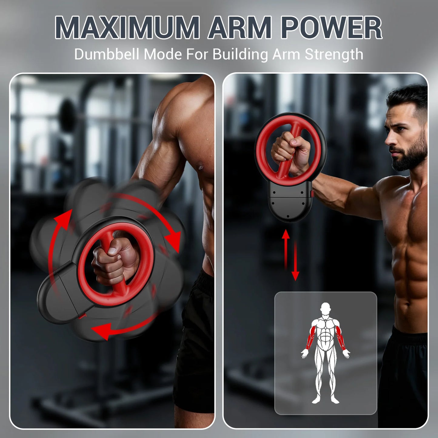 3-in-1 Upper Body Strength Trainer - Detachable Rotator Burn Machine, 360°Hand-Crank Forearm Trainer & Resistance Band, Portable Home/Gym Equipment for Men & Women