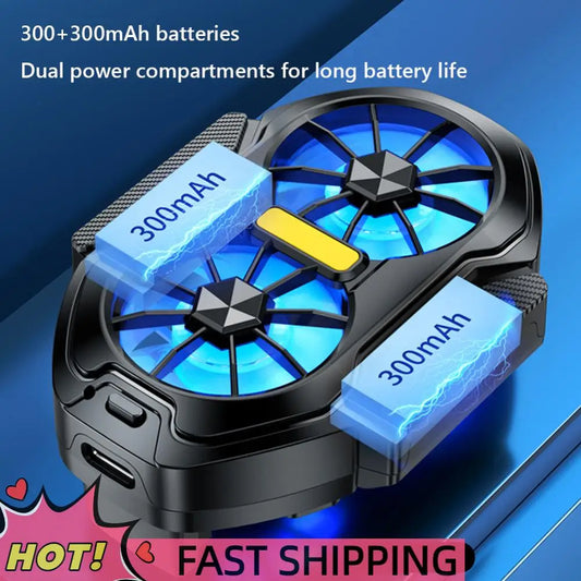 Dual Fan Mobile Phone Cooler Plug-in/Rechargeable Cell Phone Cooling Fan Type-C with Blue Light for Android Smartphones iPhone