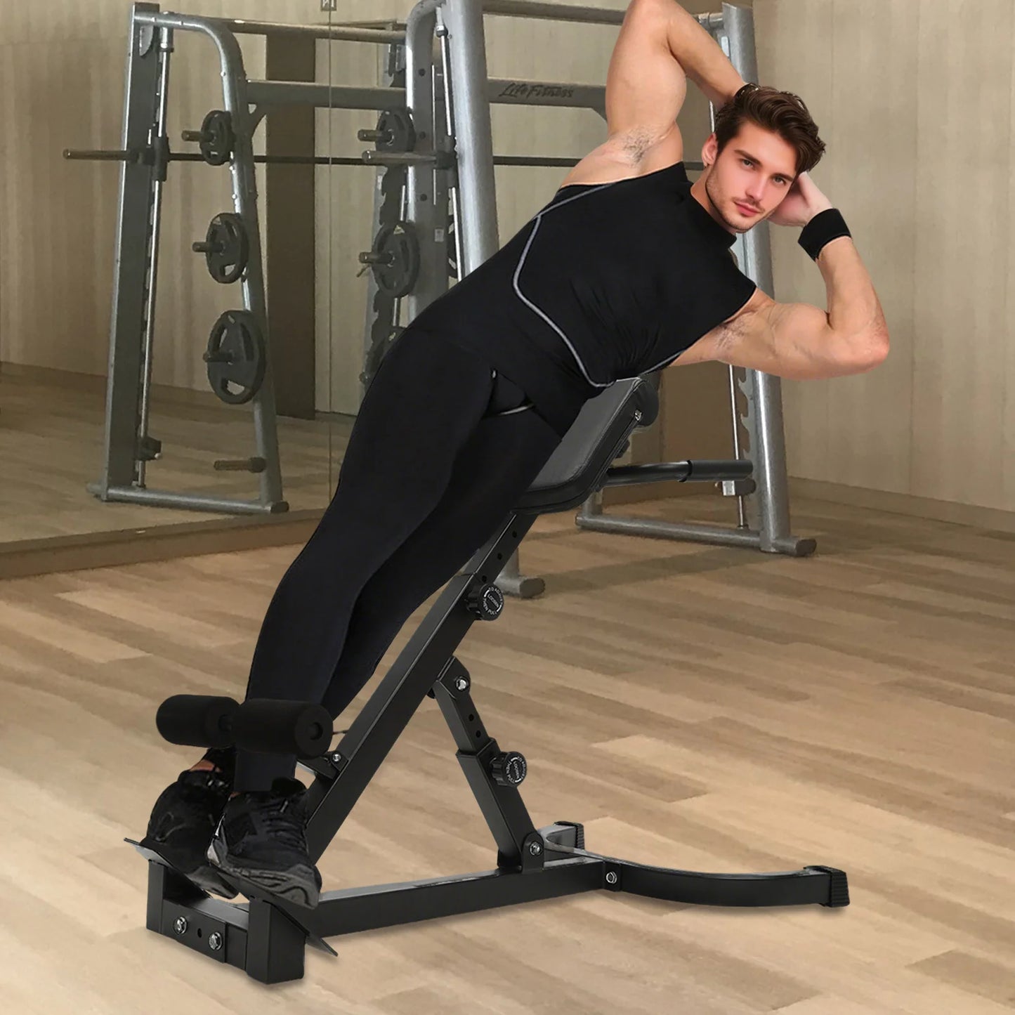 Roman Chairs with Non-Slip Pedal, 8 Pad Positions, 5 Angle Adjustments, Hyperextension Bench, Foldable Abdominal Stool for Core Strength, Back Muscles, Posture, Balance, Home Fitness Equipment