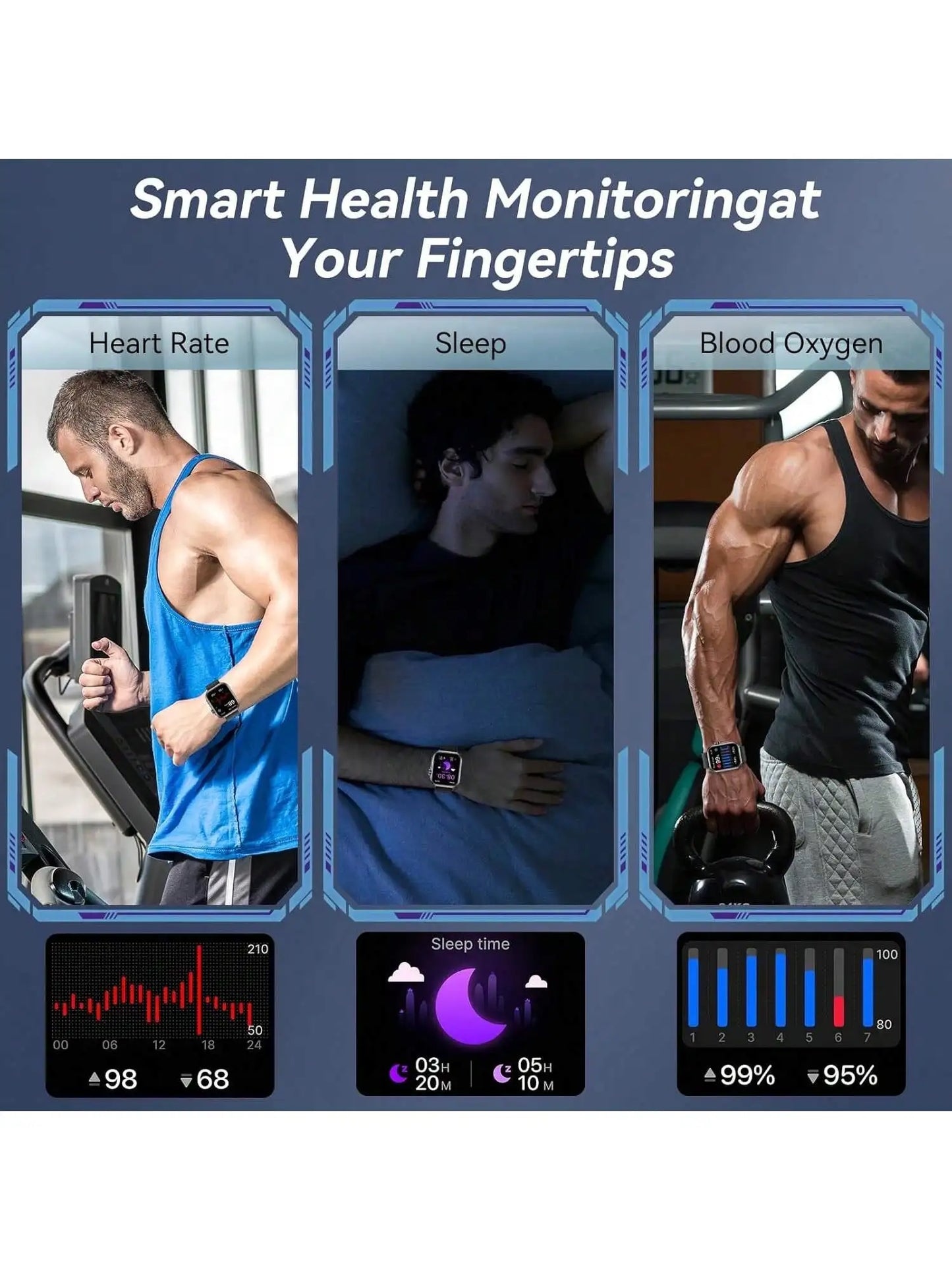 Hiwear Plus Smartwatch With Case And 7 Bands For Men And Women Bluetooth Calling