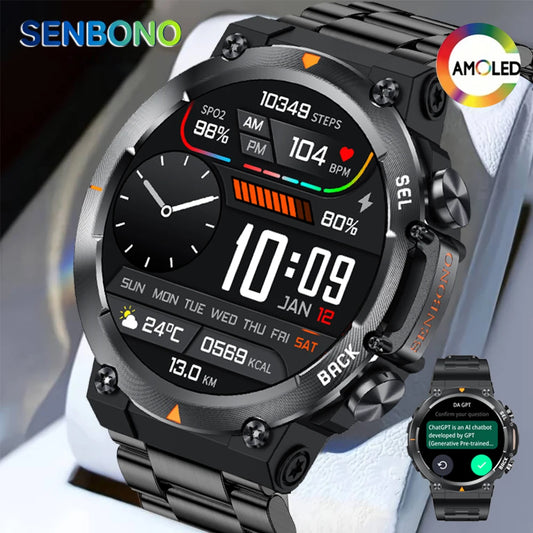 Senbono MAX18 Smartwatch For Men AMOLED AI GPT Bluetooth Call