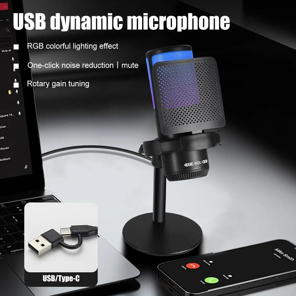 RGB USB Streaming Microphone for PC and Console Gaming with Quick Mute Feature