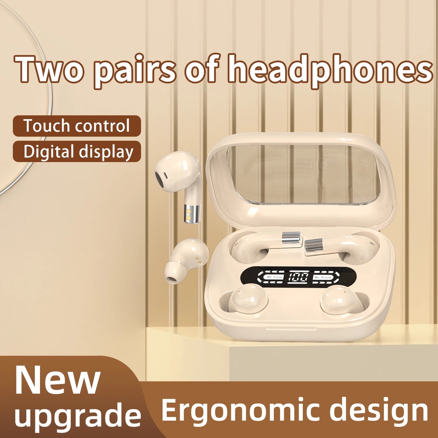 2in1 Wireless Headphones Bluetooth Earphones, Mini Sleeping Earbuds, Dual Sound Bass HIFI 4D Effects Headset, Intelligent Noise Reduction Wireless Earphone, Office, Leisure, Sports, Sleep, Essential Partners, Ultra Long Batte