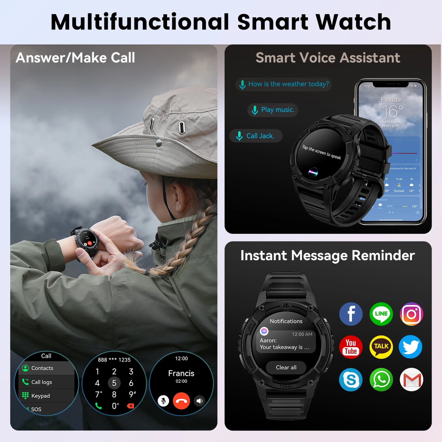 KOSPET TANK S2 GPS Smart Watch For Women Compass Altimeter Barometer Bluetooth Call AI Voice AMOLED IP69K Waterproof Smartwatch