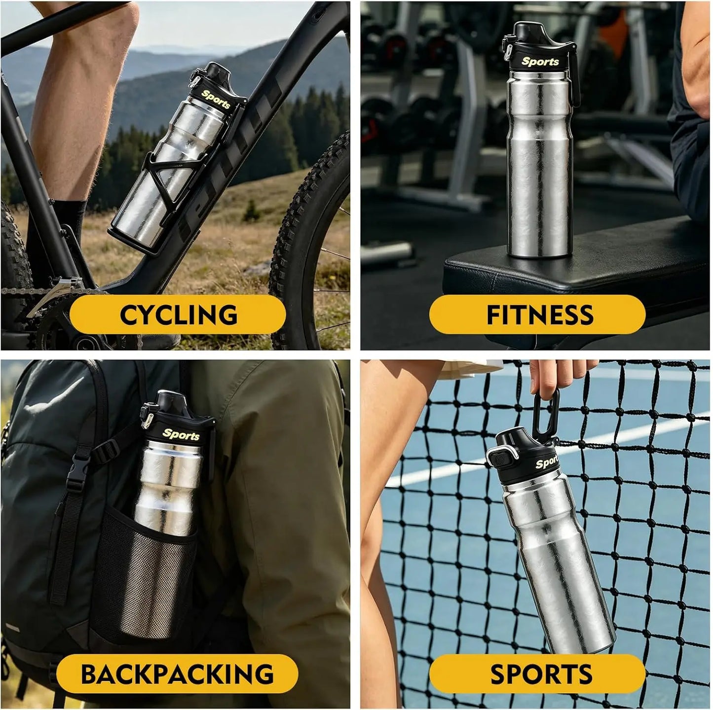 Double-Walled Insulated Titanium Water Bottle 23oz, Pure Titanium Cup, Professional Cycling Hydration Bottle with Double-Layer I