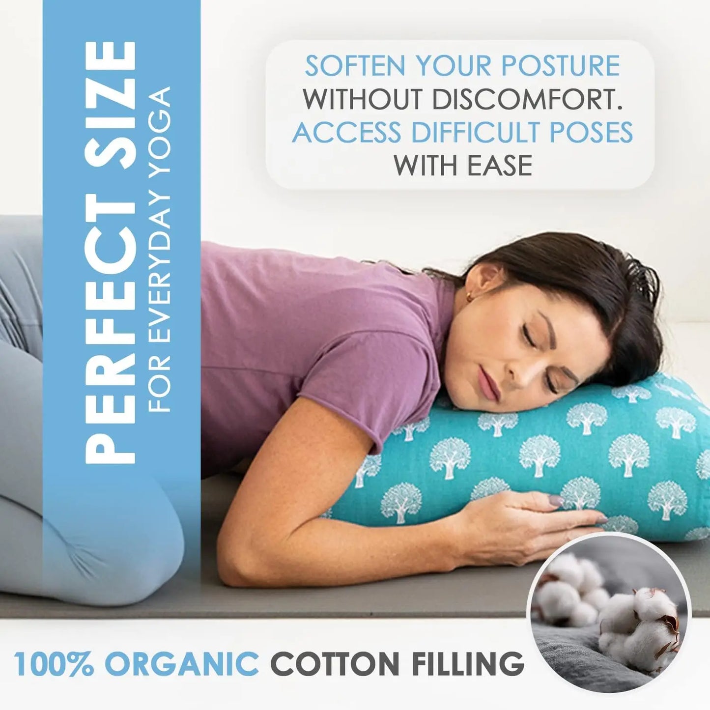 Yoga Bolster - Made with 100% Cotton, Yoga Pillow Set Includes Extra Washable Cover and Carry Bag