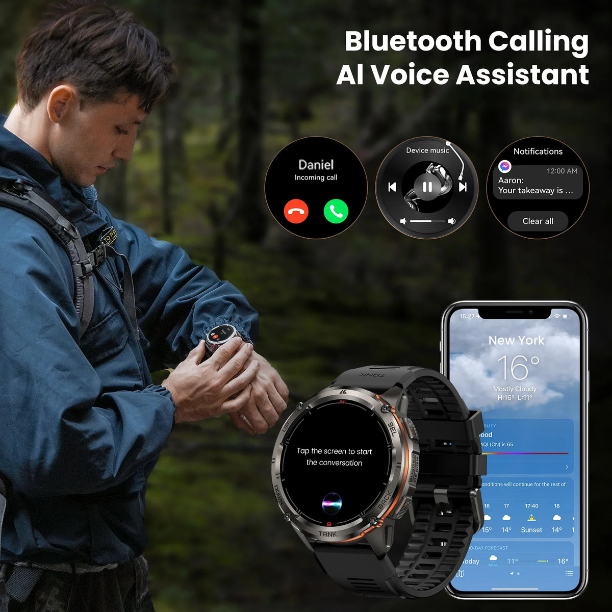 KOSPET TANK T3 Ultra 2 GPS Smart Watch for Men Bluetooth Call 5ATM IP69K Waterproof Men's Watch Stainless Steel Health Monitor