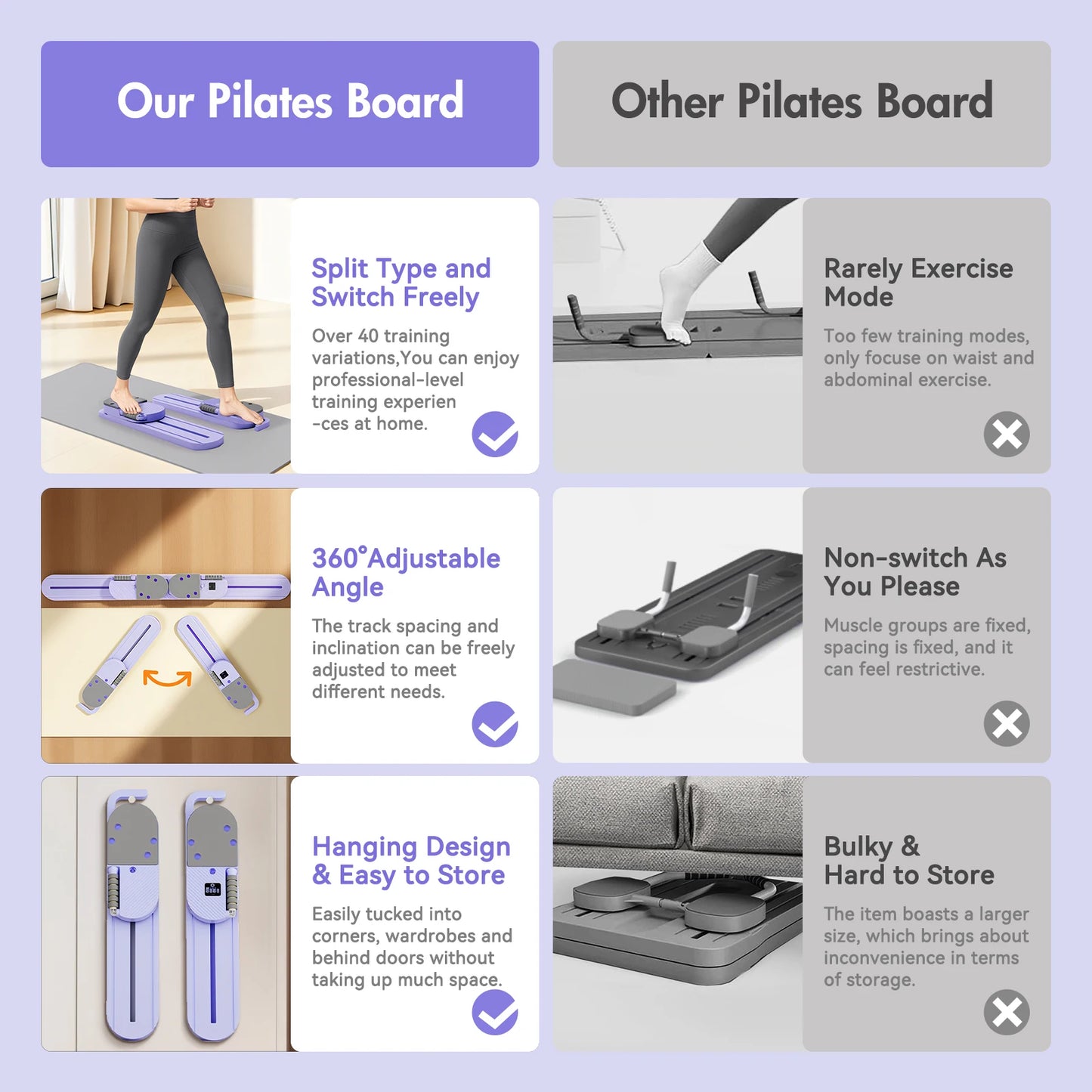 2-in-1 Split Ab Board Pilates Trainer With Foldable Resistance Bands