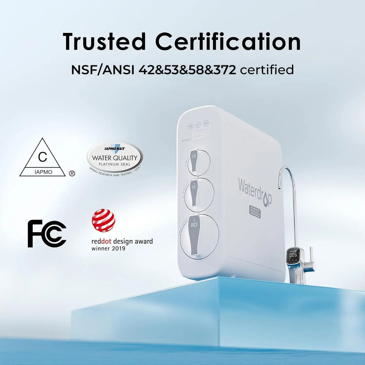 Waterdrop G3P600 Reverse Osmosis System With Smart LED Faucet