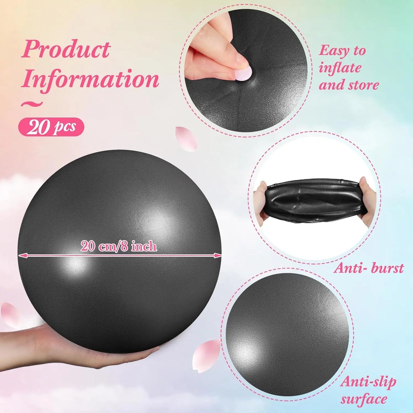 20 Pack 9 Inch Mini Pilates Balls with Pump & Inflation Tubes Bulk Yoga Exercise Balls for Barre