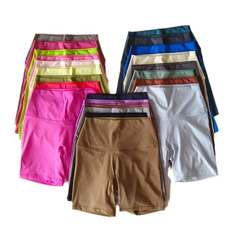 SDFHSFH Women's High Waist Yoga Shorts Nylon Elastane