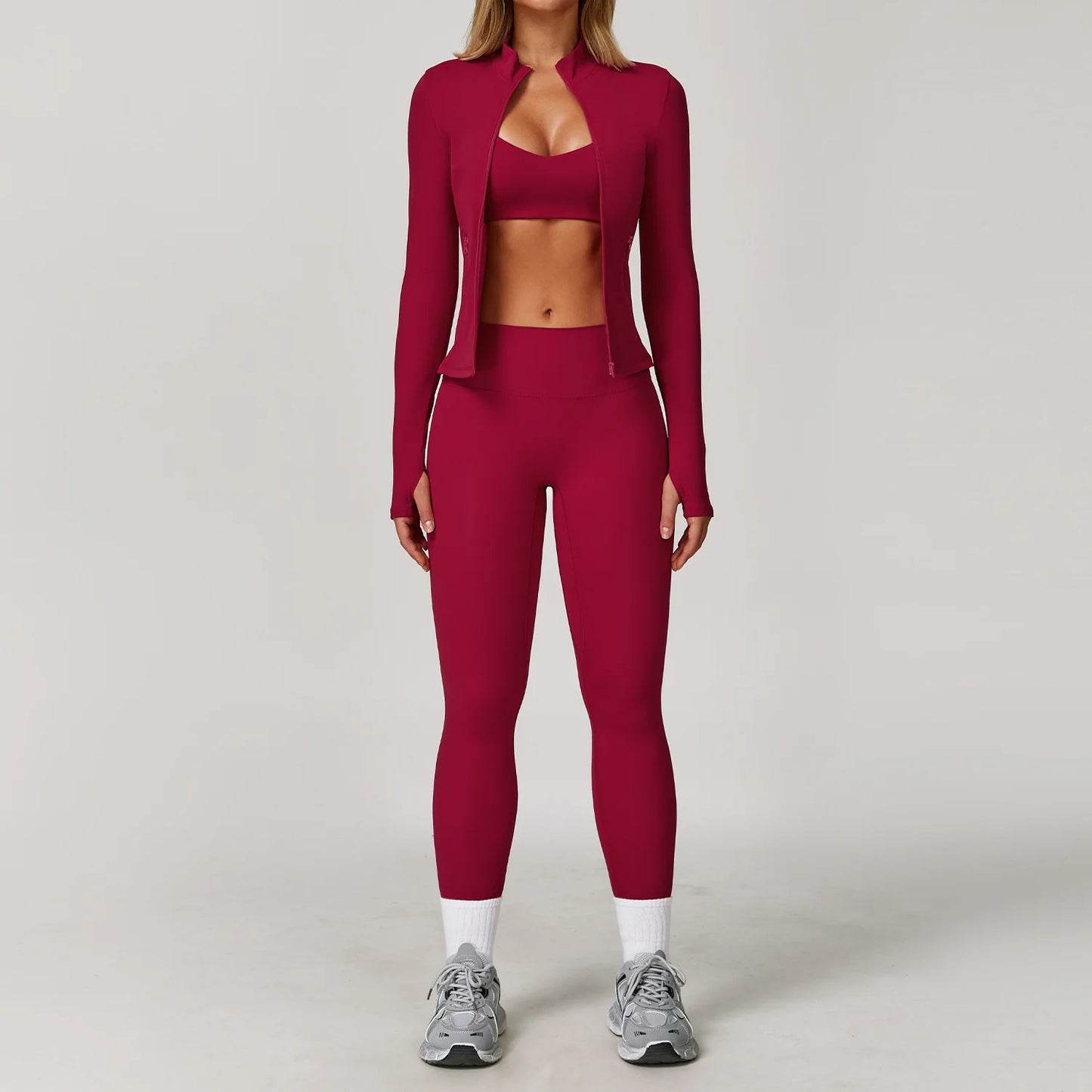 Womens Gym Set Yoga Wear Bra Jacket Leggings Shorts