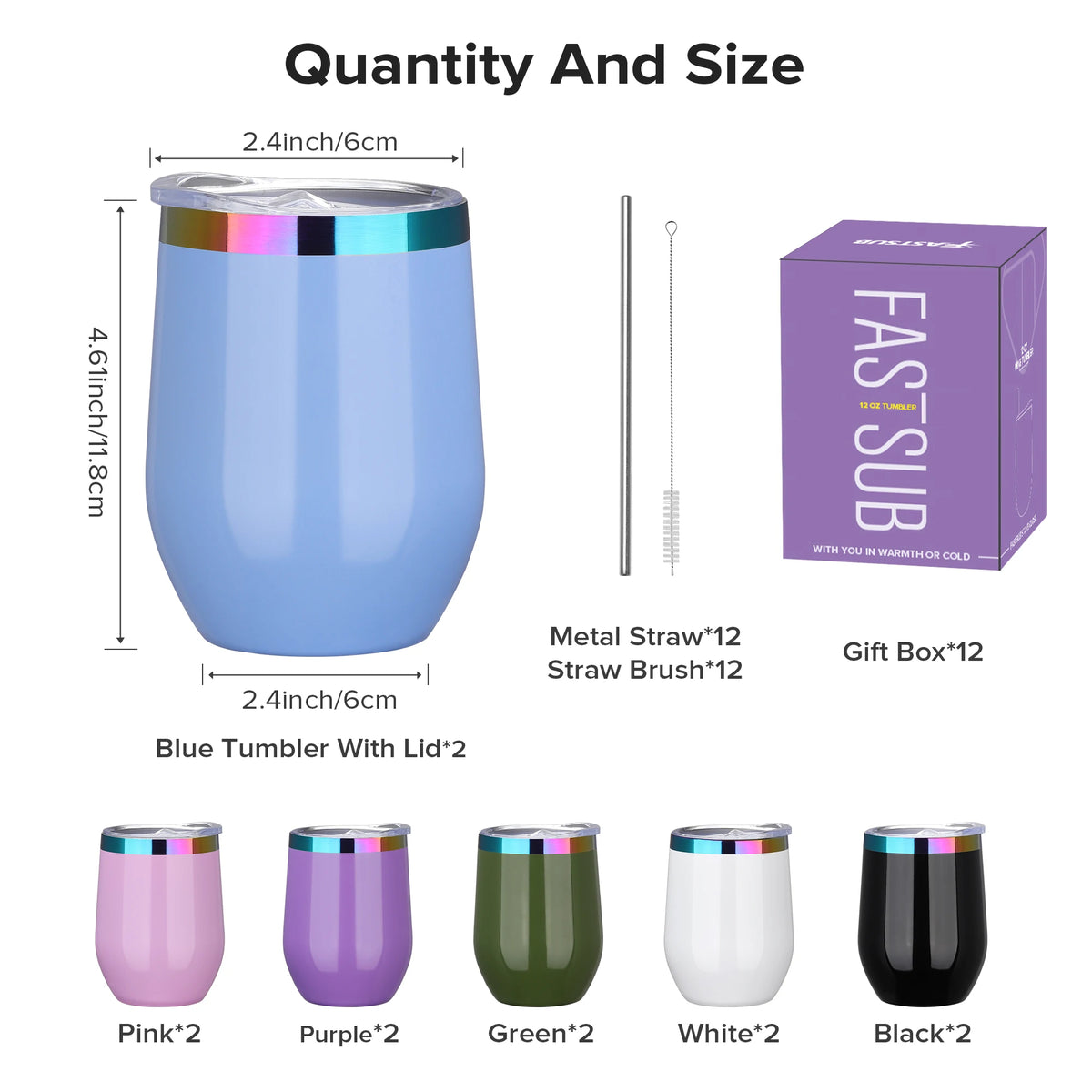 Fastsub Stainless Steel Vacuum Insulated Stemless Wine Glasses With Lids