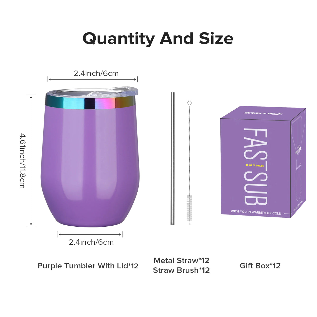 Fastsub Stainless Steel Vacuum Insulated Stemless Wine Glasses With Lids