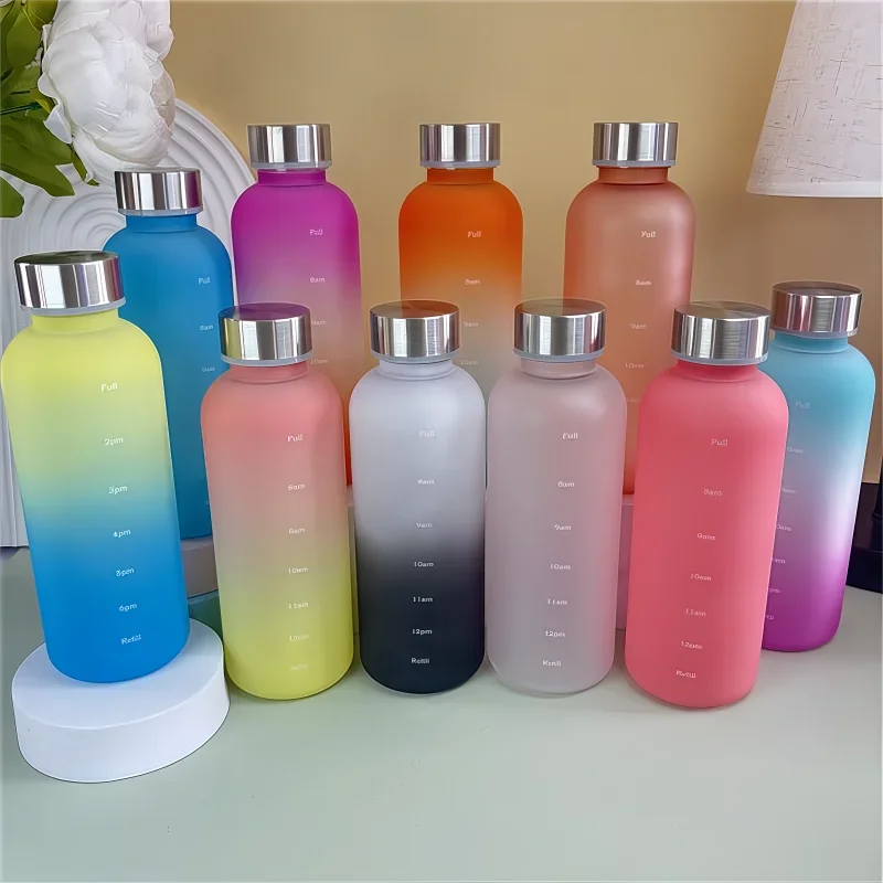 Time Marker Water Bottle Eco Friendly BPA Free Frosted Plastic