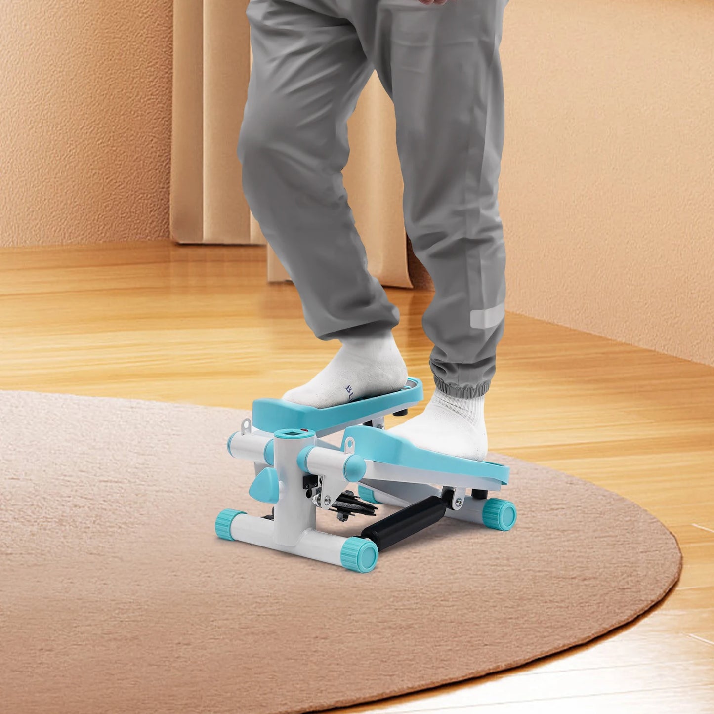 Mini Stepper with Resistance Bands, Hydraulic Quiet Fitness Stepper Machine for Home Office, LCD Display, Adjustable 150kg Capacity, Portable Exercise Equipment for Weight Loss Toning