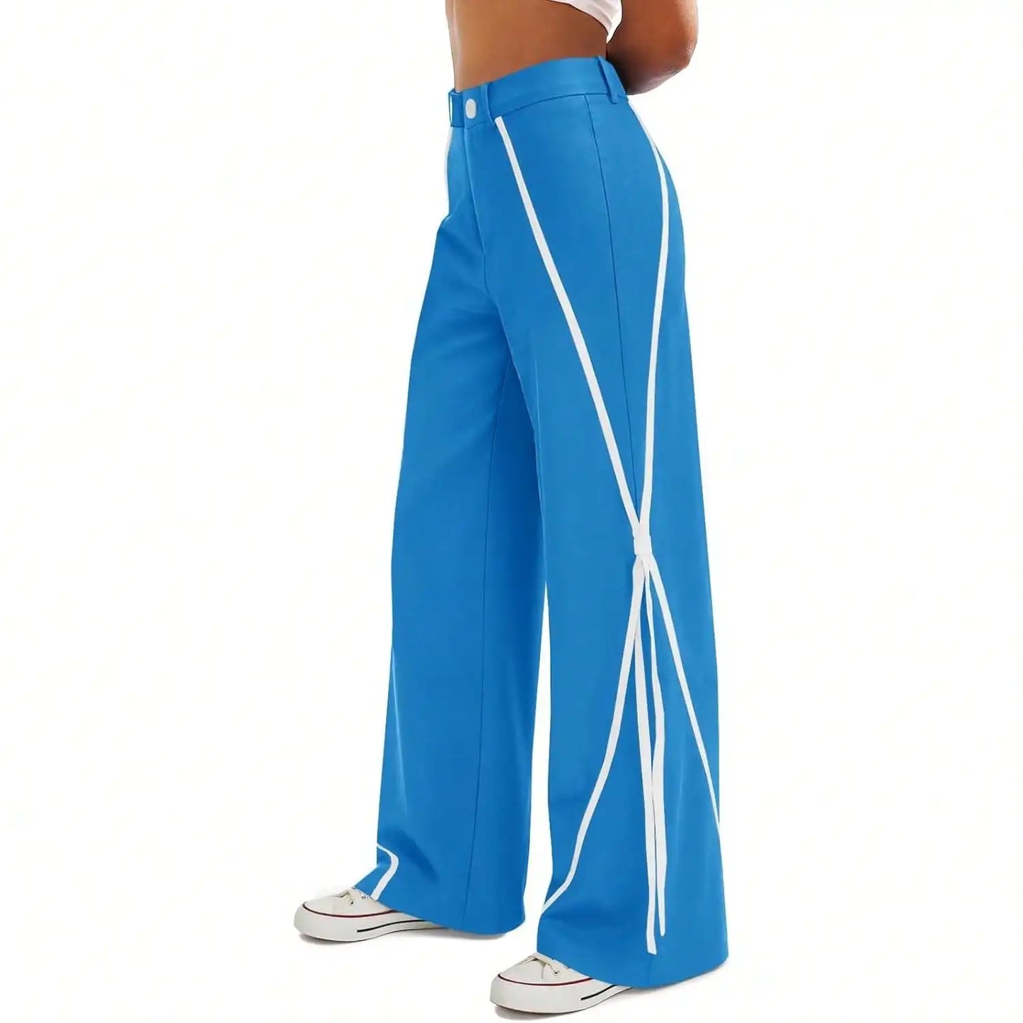 Fisoew Womens Casual Track Pants Straight Leg Trousers Splicing Line Wide Leg Pants Athletic Workout Sweatpants