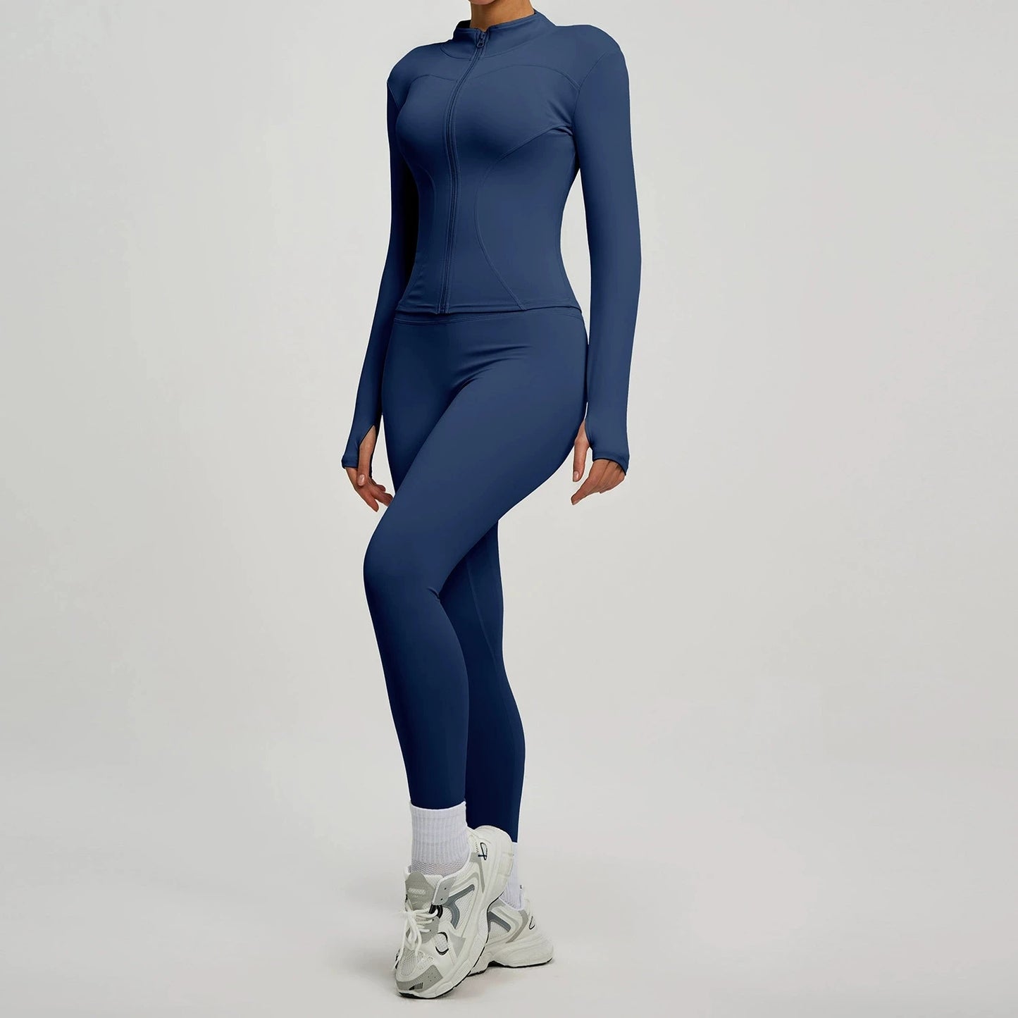 Women Long Sleeve Zipper Yoga Jacket Set With Leggings Tracksuit