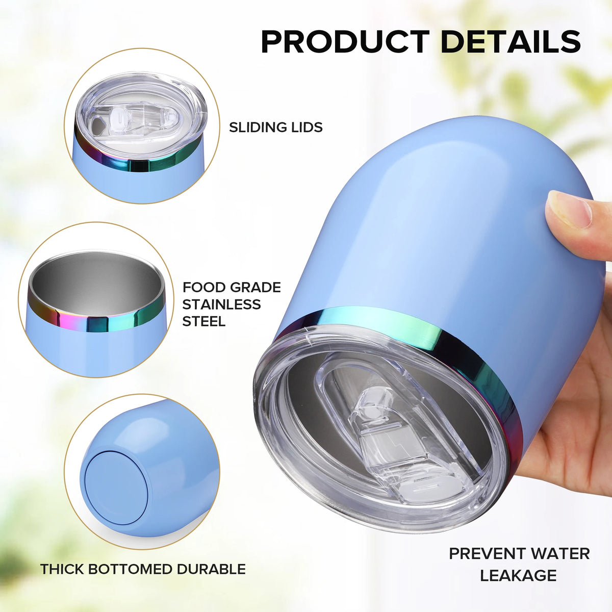 Fastsub Stainless Steel Vacuum Insulated Stemless Wine Glasses With Lids