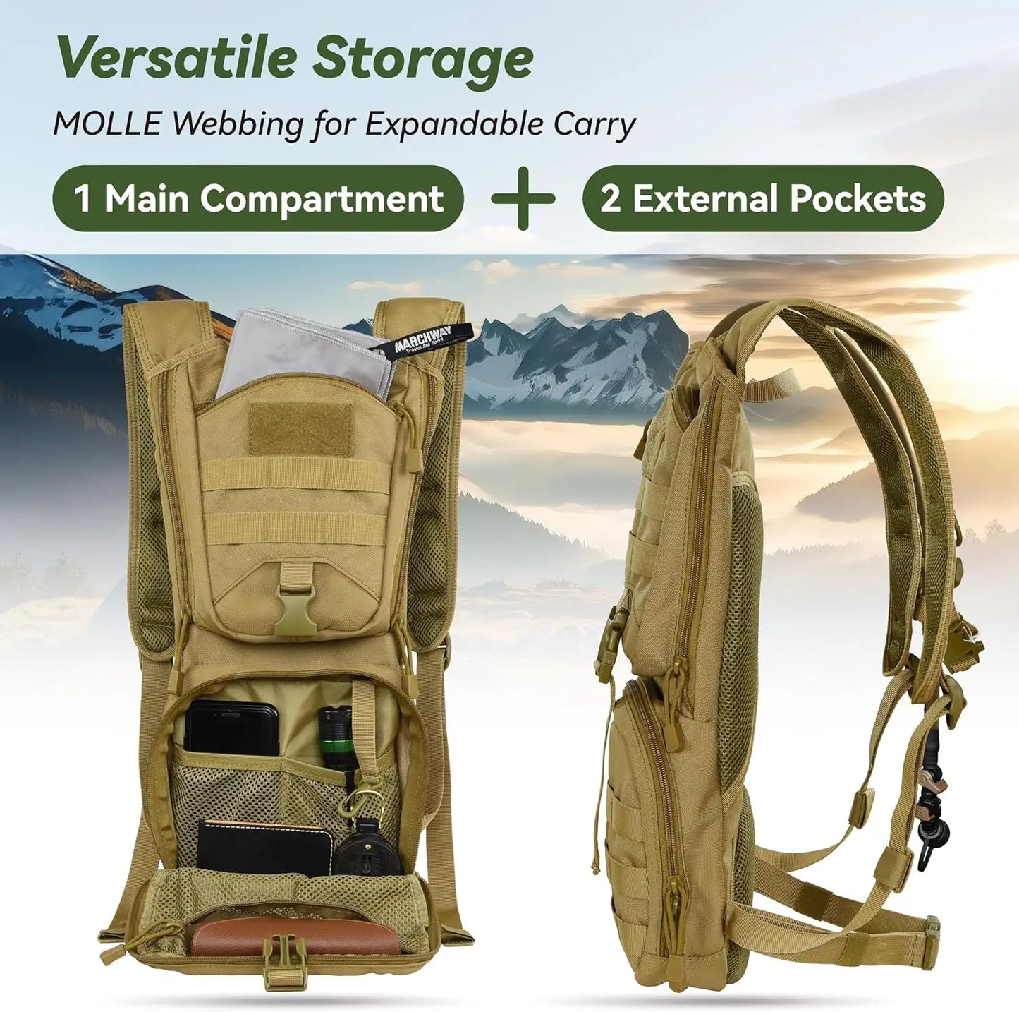 Military Molle Hydration Pack With Water Bladder For Outdoors