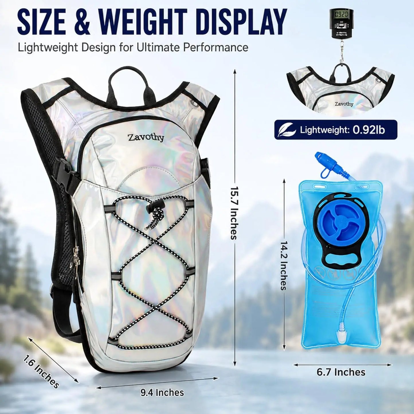 Reflective Hydration Backpack 2L Bladder For Hiking Running Cycling Festivals