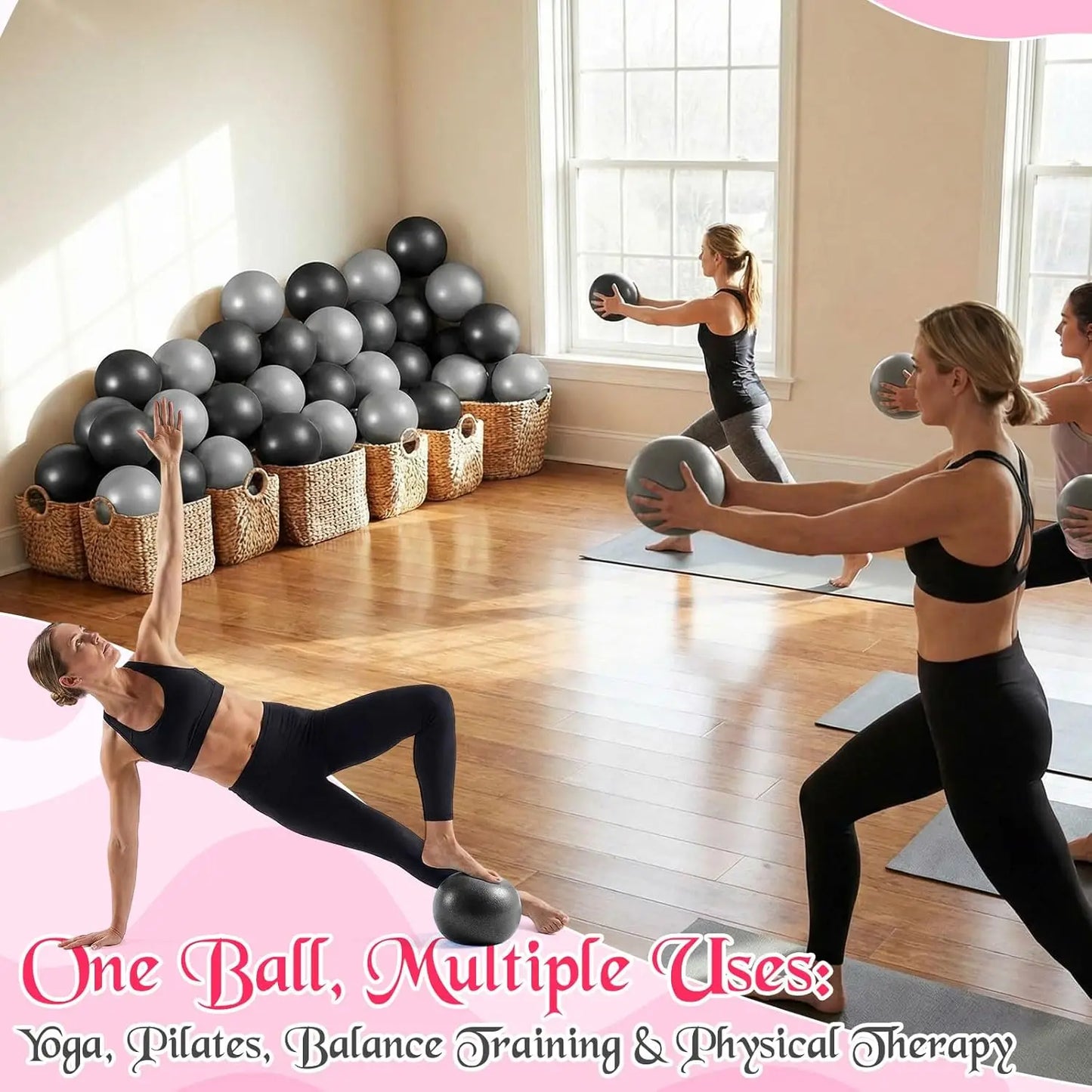 40 Pieces 9 Inch Exercise Pilates Yoga Ball Therapy Ball for Yoga Stability Barre Training Stretching