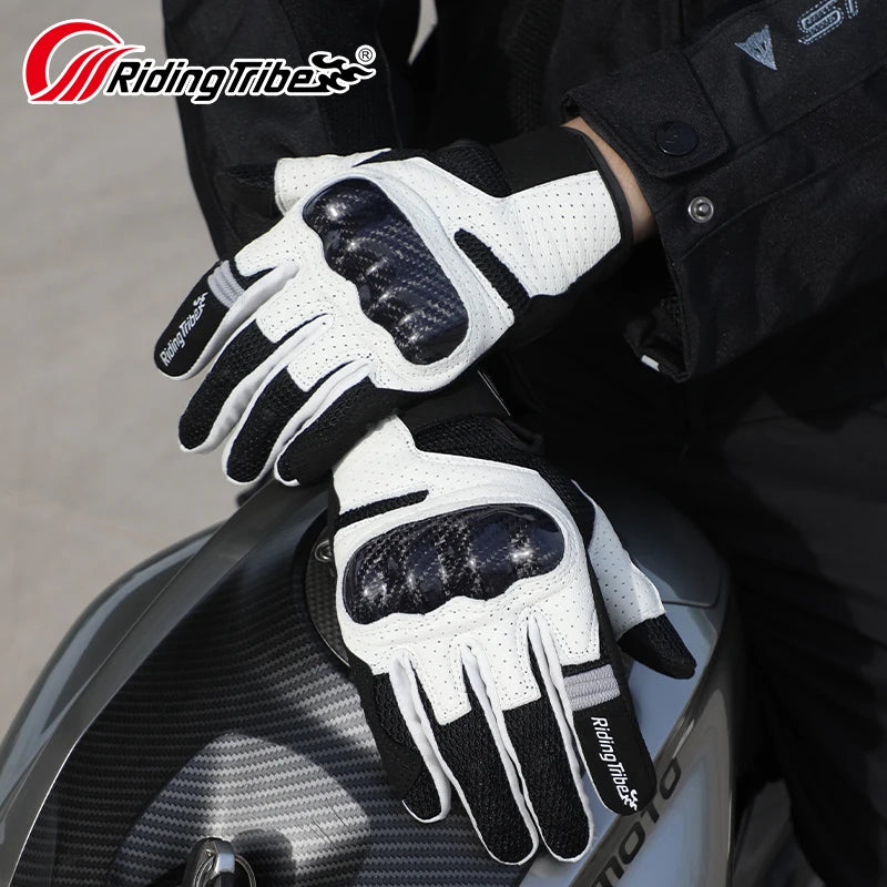 Leather Motorcycle Gloves With Carbon Fiber Shell For Riding