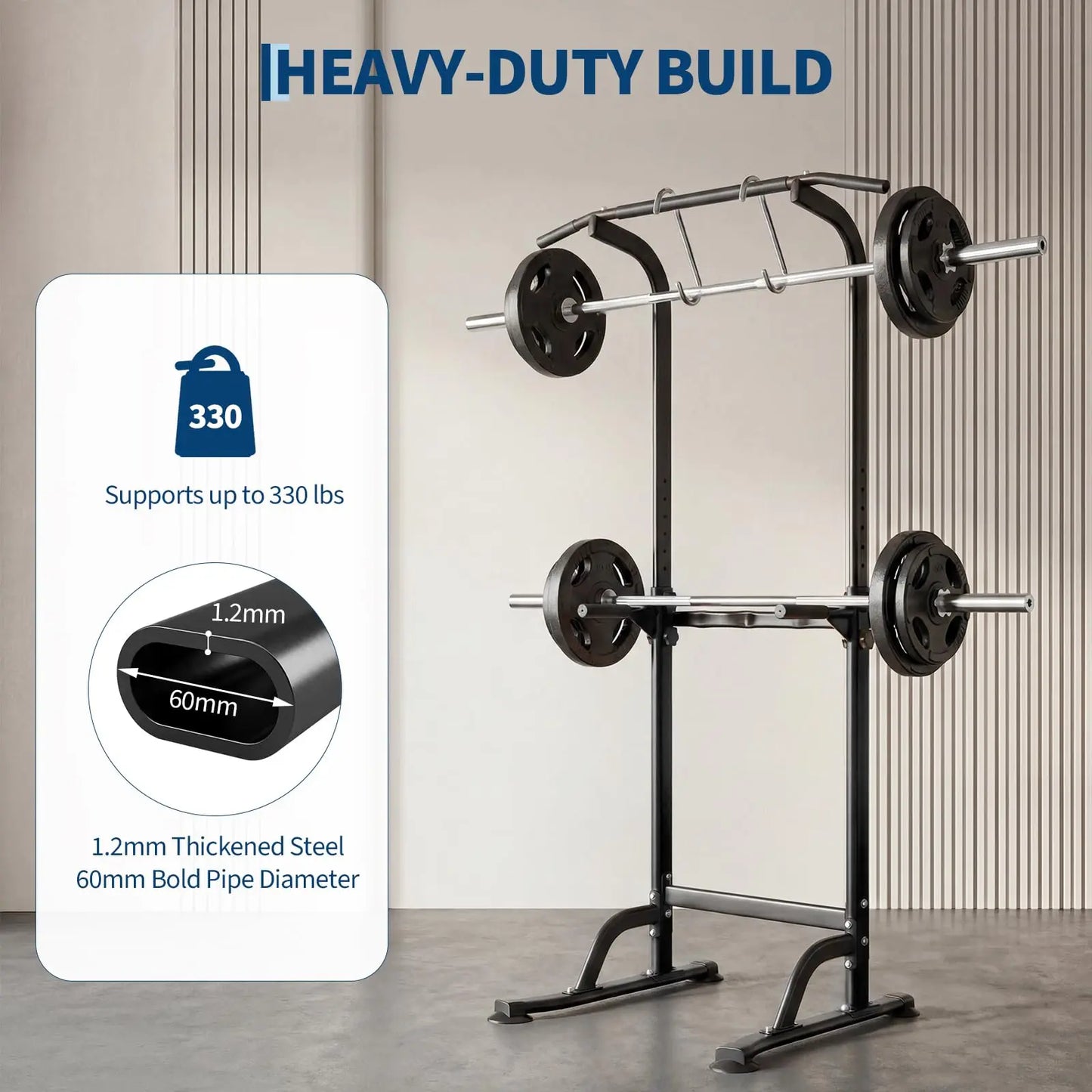 Multi-Function Power Tower Dip Station With Pull Up Bar, 10-Level Height Adjustable, 330LBS Steel Home Gym Equipment