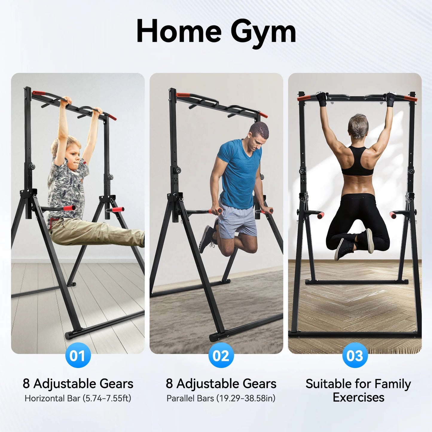 Adjustable Pull Up Bar, 200kg Load Foldable Home Gym Multi-Function Training Station with Parallel Bars for Strength Training