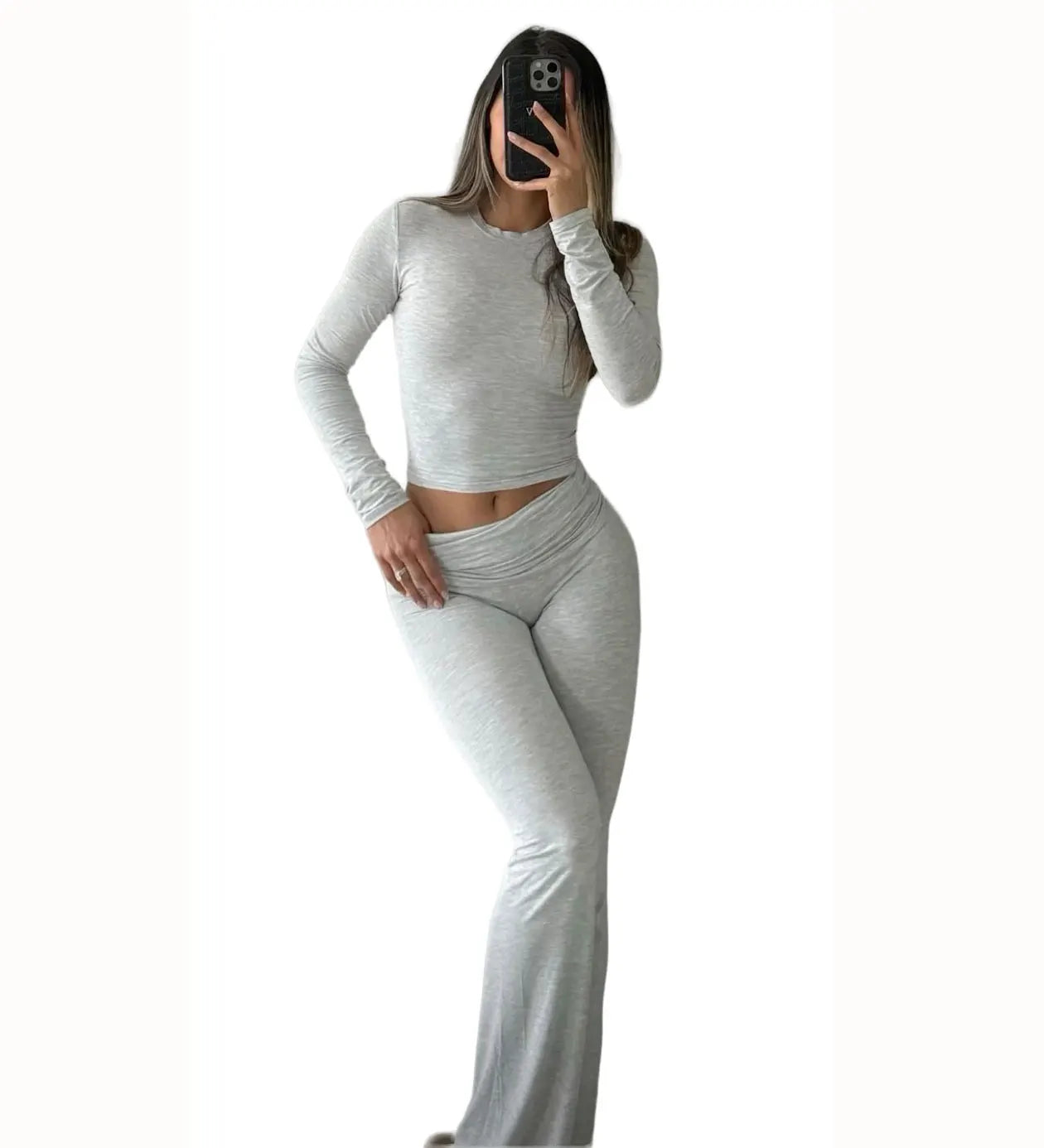 Women's Yoga Two-Piece Set Long-Sleeve Wide-Leg Activewear Casual Home