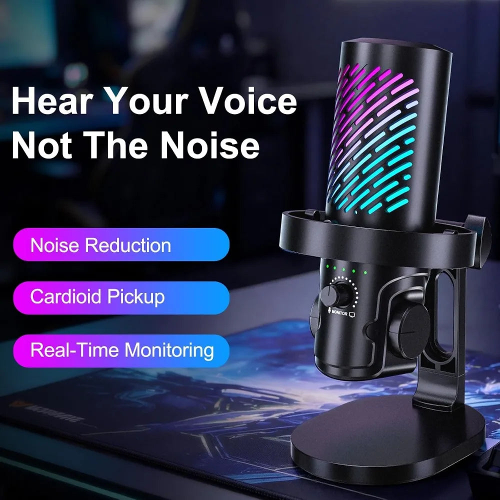 Gaming Microphone for PC, Streaming, Podcast: Noise Reduction, Touch Mute, Headphone Monitoring, Gain Control