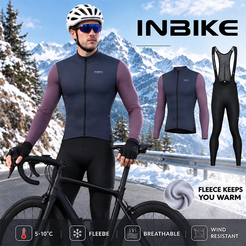 INBIKE Winter Fleece Cycling Jersey and Padded Bib Pants Set