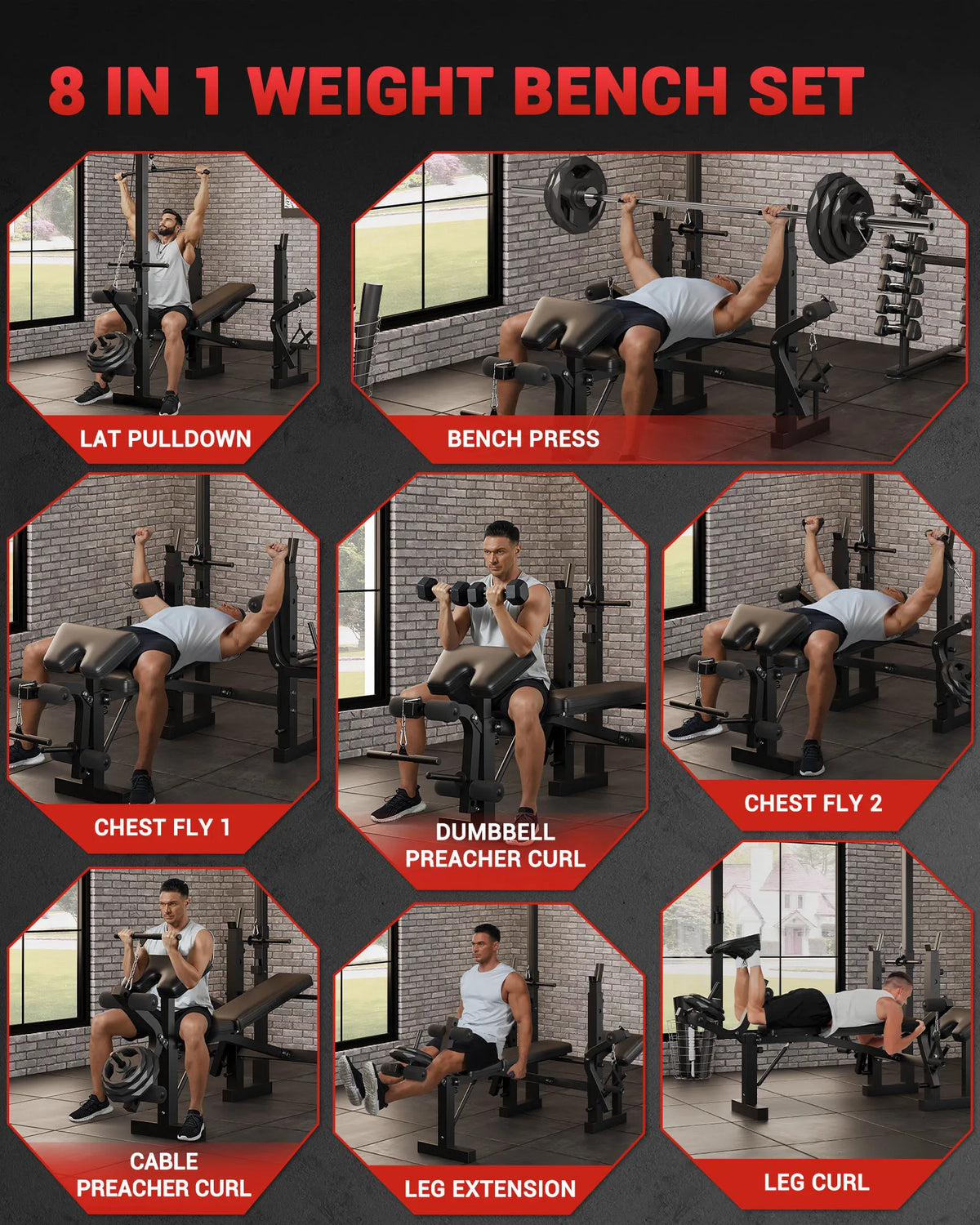 HiMISS 4-In-1 Adjustable Weight Bench, Foldable With Leg Press.