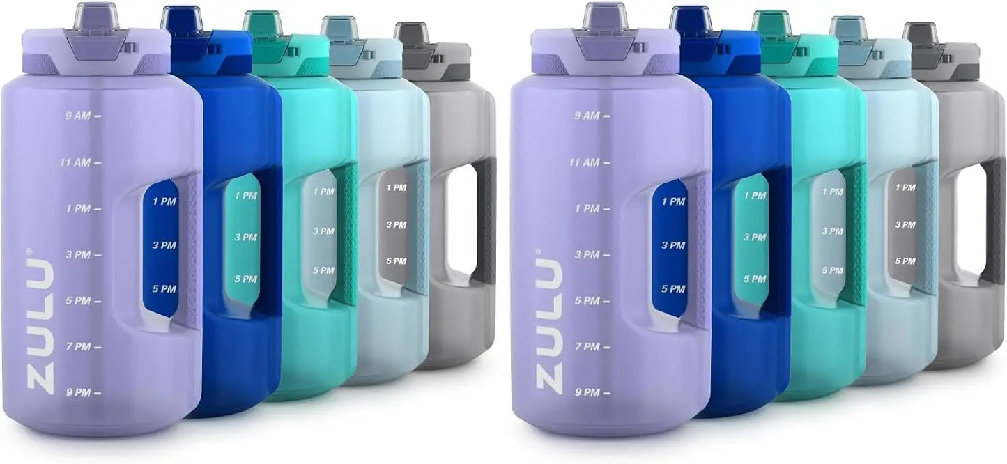Large 128oz Half Gallon Plastic Water Bottle with Straw and Time Marker, Reusable Jug with Handle, Leak Proof Lid, for All Day H