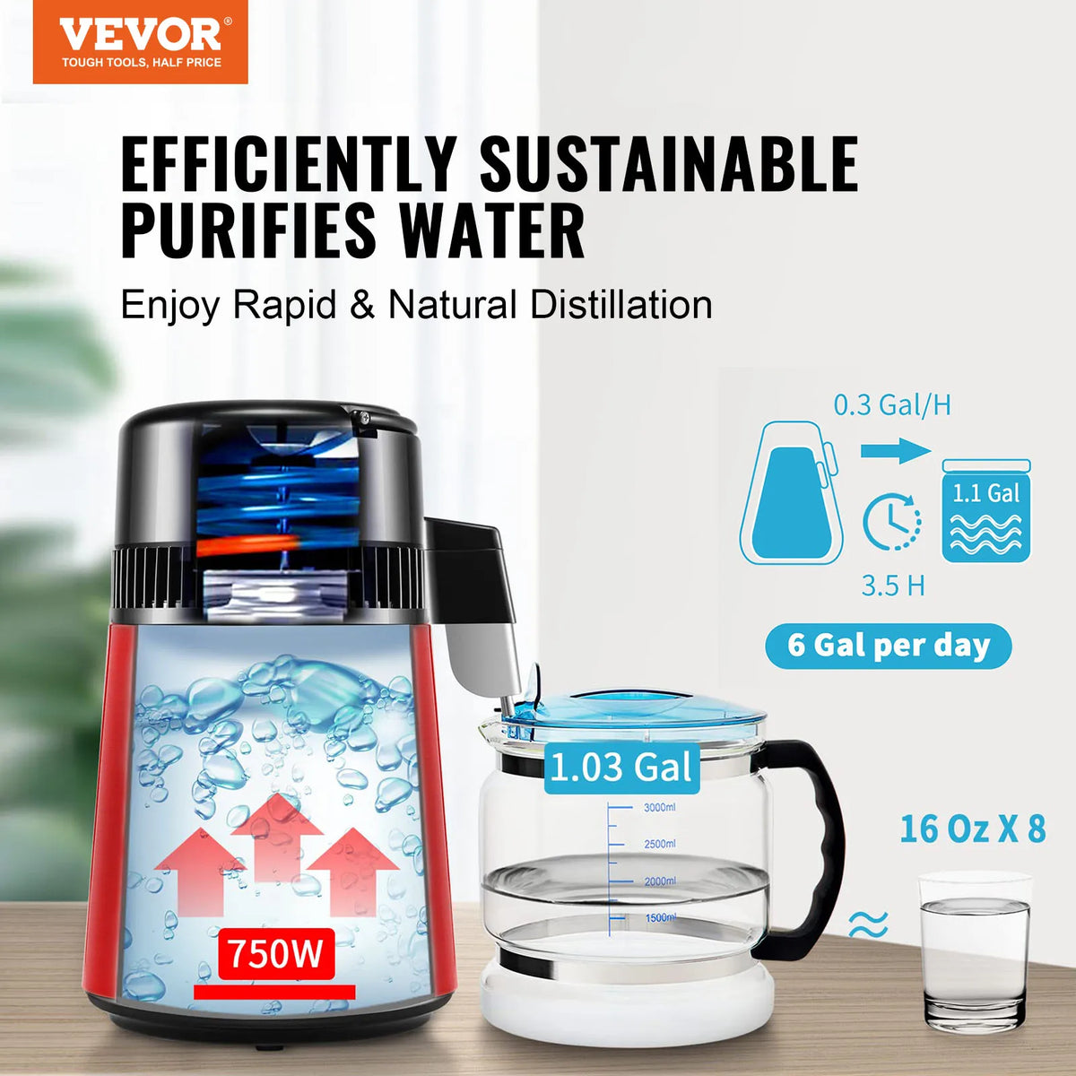VEVOR Stainless Steel Countertop Water Distiller and Purifier