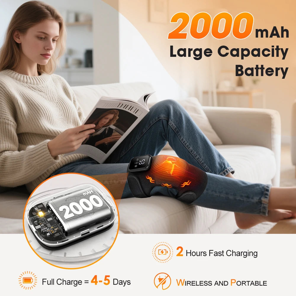 Smart Heating Knee Massage Pad 3 Level Hot Compress Thermal Leg Joint Protect Support Brace Muscle Relaxation Blood Circulation Rechargeable Vibration Knee Massager Portable